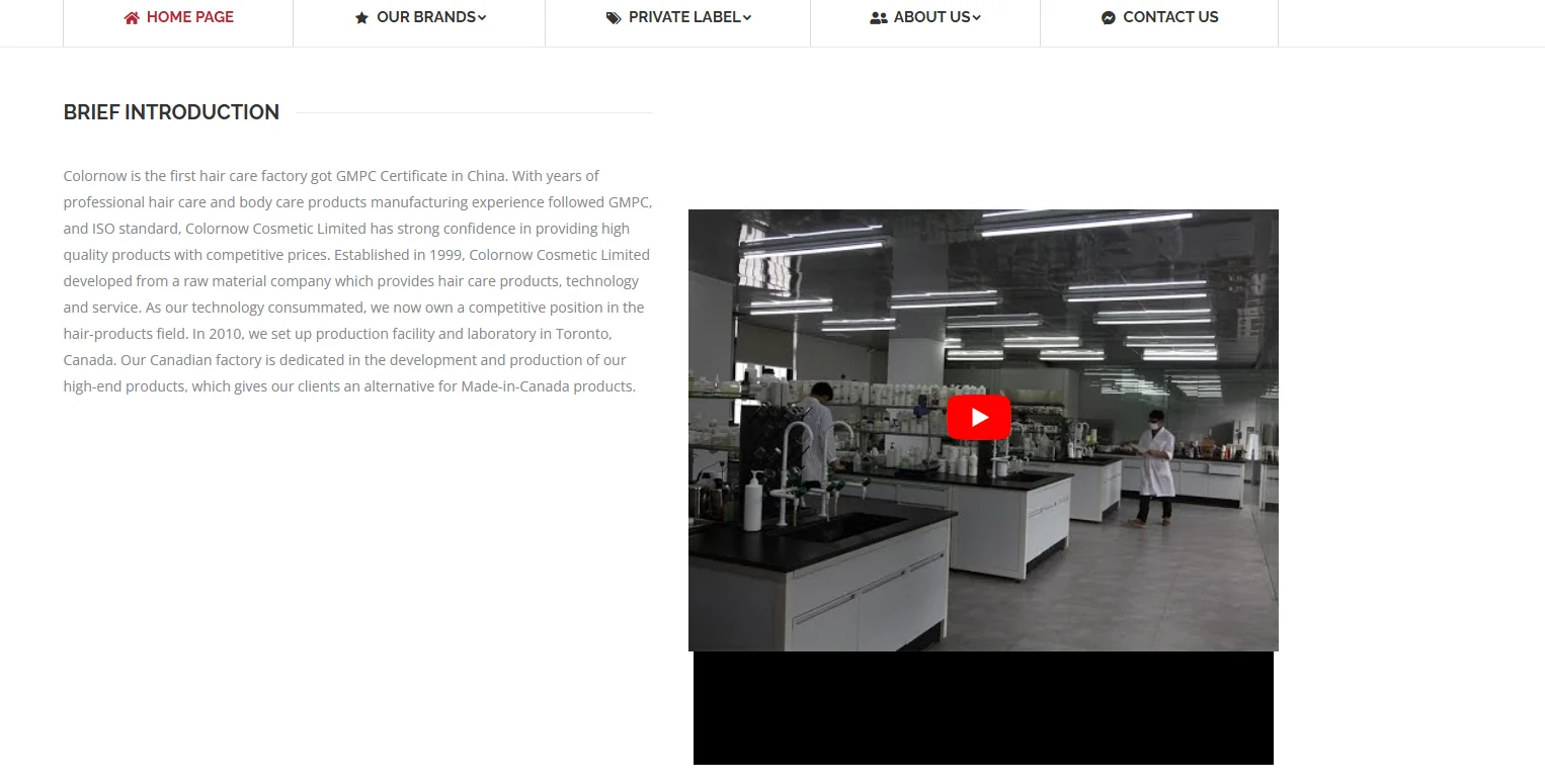 Laboratory worker in Colornow Cosmetic facility with shelves of bottles, illustrating production environment for hair care products.